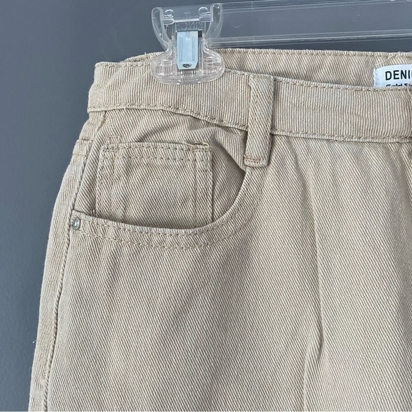 90s Inspired Beige Denim Gold SK Pants Relaxed Fit Straight Leg Minimalist - Picture 3 of 13